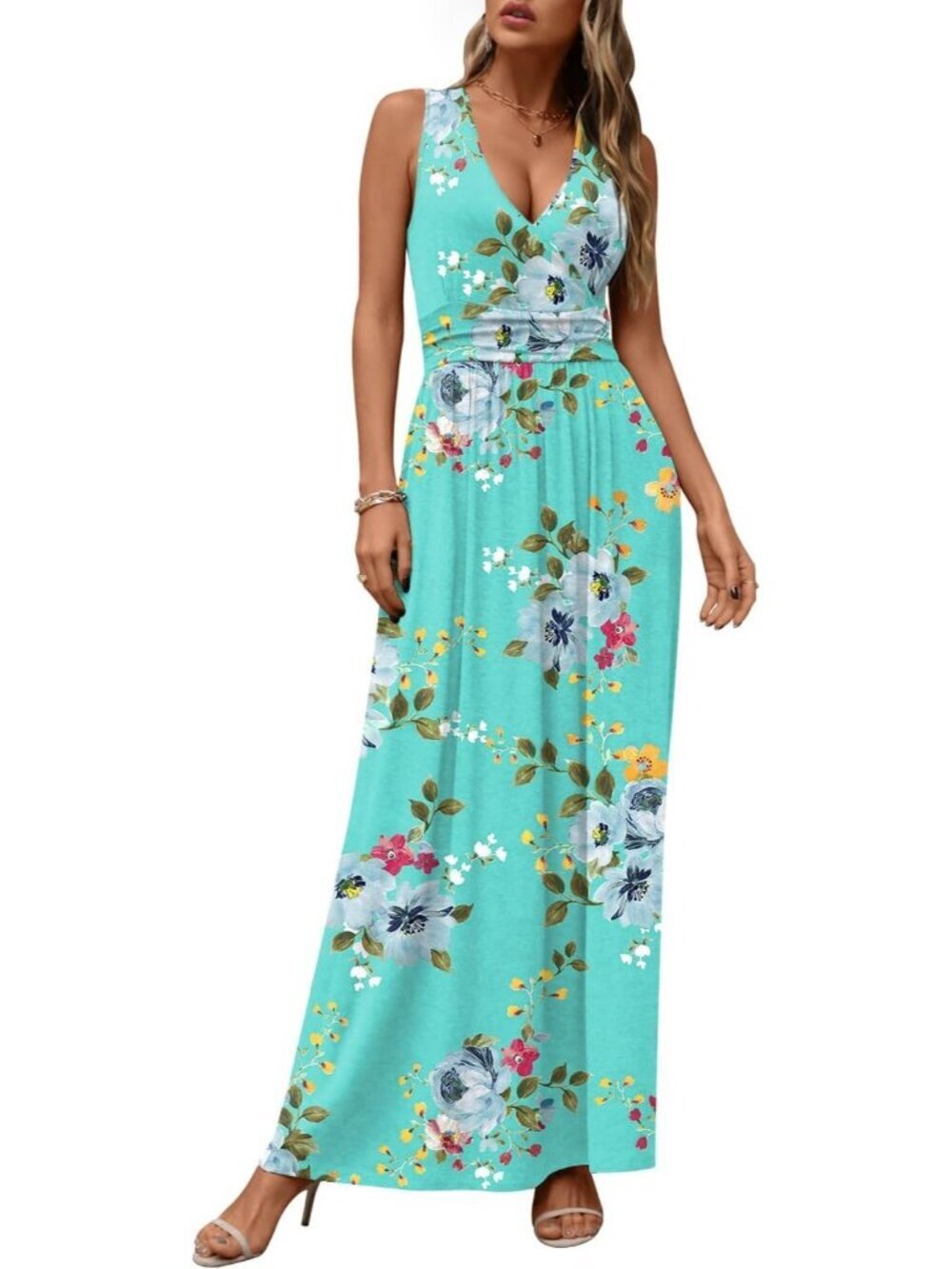 Women's Mint Green Sleeveless Summer Casual Formal Long Pockets Maxi Dress